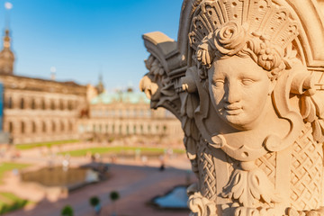 Sculpture and architecture close-up Details of Zwinger palace in Dresden