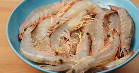 Stack of fresh raw shrimp