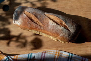 loaf of  homemade bred baced from wheat flour