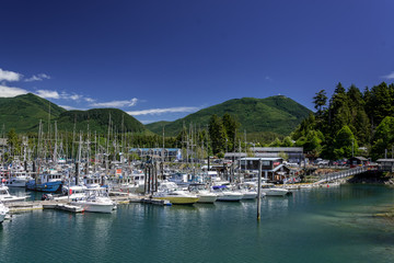 Fototapeta na wymiar Inner Harbour of Ucluelet on Vancouver Island at the Pacific Northwest Coastline