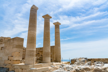 Greek temple columns, Acropolis, Lindos, Rhodes, Greece - 222667068