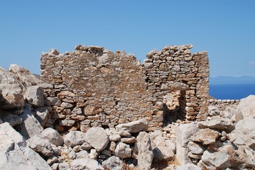 The ruins of the abandoned village of Mikro Chorio on the Greek island of Tilos.