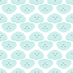 Cute clouds with faces, emotions, seamless pattern