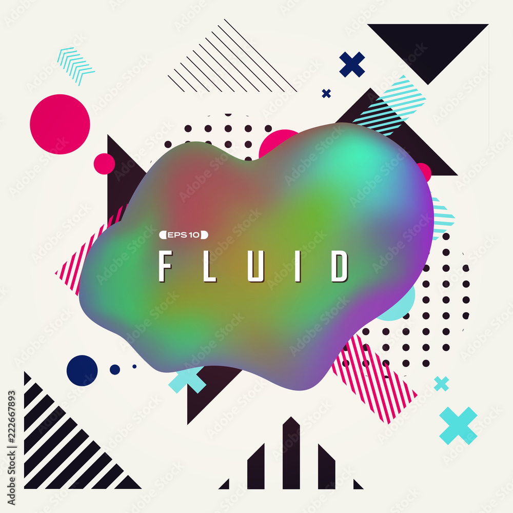 Poster abstract background with fluid shape and geometric pattern.