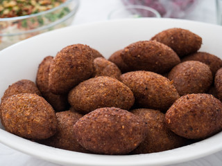 Close-up of a plate with kibbe, a famous arabic food