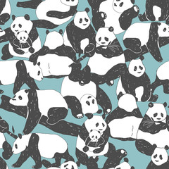 Obraz premium Cute Panda bear Seamless Pattern illustration for Textile Print, Poster, Cover, Children and Nursery Room, Wallpaper in vector