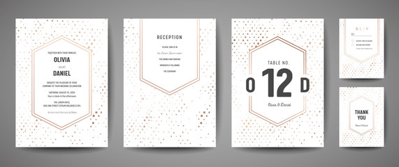 Luxury Wedding Save the Date, Invitation Cards Collection with Gold Foil Polka Dots and Monogram Logo vector design template