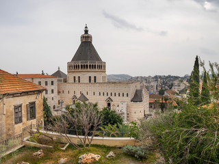 Fototapeta na wymiar Panoramic view on The Greek Orthodox Church of the Annunciation, also known as the Church of St. Gabriel. Nazareth, Israel.