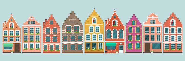 Set of european colorful old houses