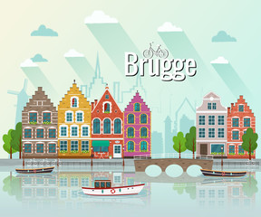 Obraz premium Vector illustration of Bruges. Old european city.