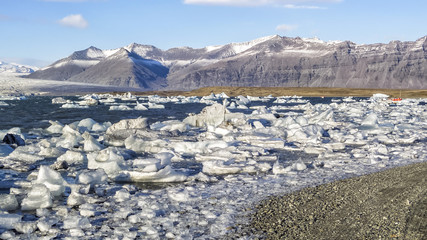 Icebergs at Jökulsárlón Glacier Lagoon, Vatnajökull National Park, Höfn, Iceland South Coast