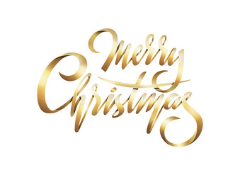 Obraz na płótnie Canvas Vector Golden text Merry Christmas, Happy New Year 2019 on white background.