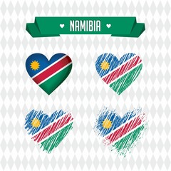 Namibia. Collection of four vector hearts with flag. Heart silhouette
