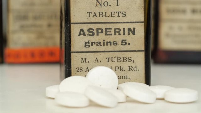 Antique aspirin bottle dating from the early 20th century. Aspirin was first launched in 1899  and remains one of the worlds most popular analgesics.