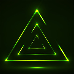 Abstract neon triangle with glowing lines. Vector design element