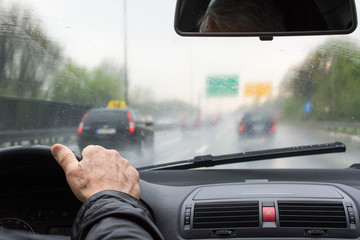 Driving in the car on a rainy day 