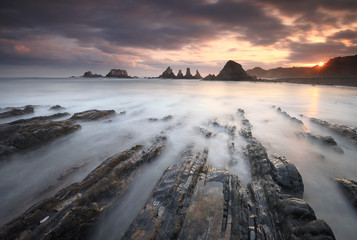 Amazing sunrise over Gueirua beach (Asturias)