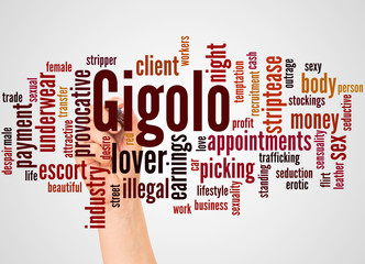 Gigolo word cloud and hand with marker concept - obrazy, fototapety, plakaty
