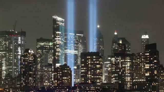 Tribute in Light, Zoom Skyline Video of New York City Timelapse