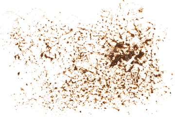 drops of mud sprayed isolated on white background, with clipping path, top view