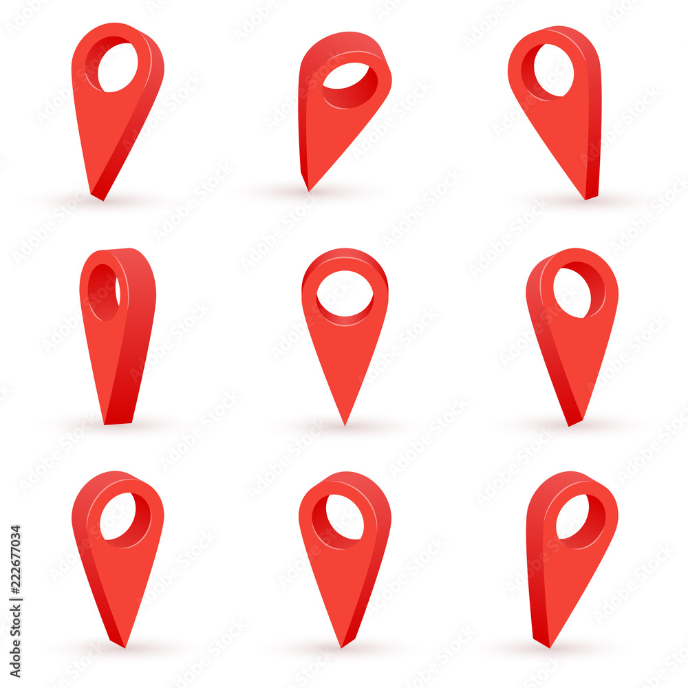 Fototapete red map marker icon in vector. realistic 3d pointer of map.