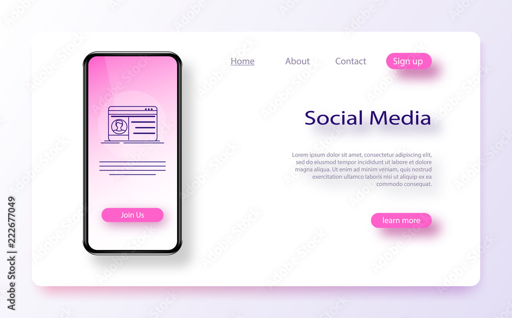 Poster website template for websites, or apps. landing page website wireframe interface template. social me