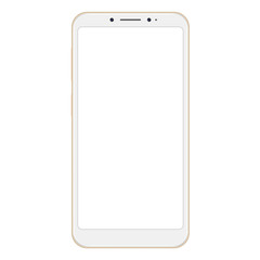 Realistic golden smartphone isolated on white background. Golden vector frameless smart phone, cellphone isolated on white background