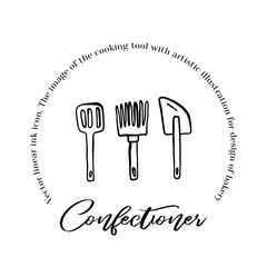 Confectionery emblem black ink line art vector icon for sweet shop sign and cafe app.