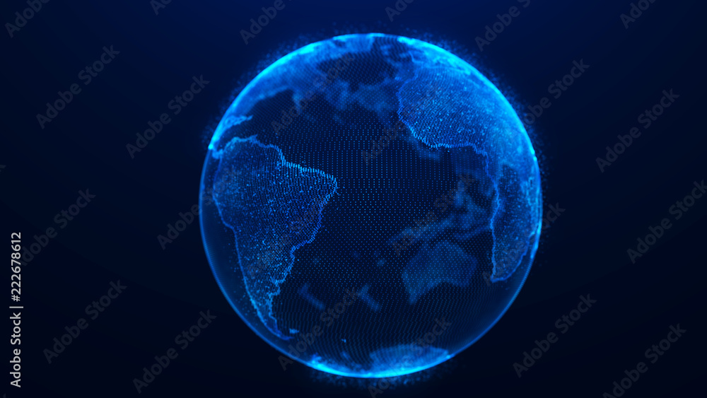 Poster Global planet background. Global network planet Earth. 3D rendering. World map point.