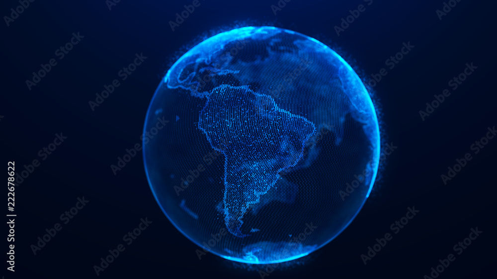 Poster Global planet background. Global network planet Earth. 3D rendering. World map point.