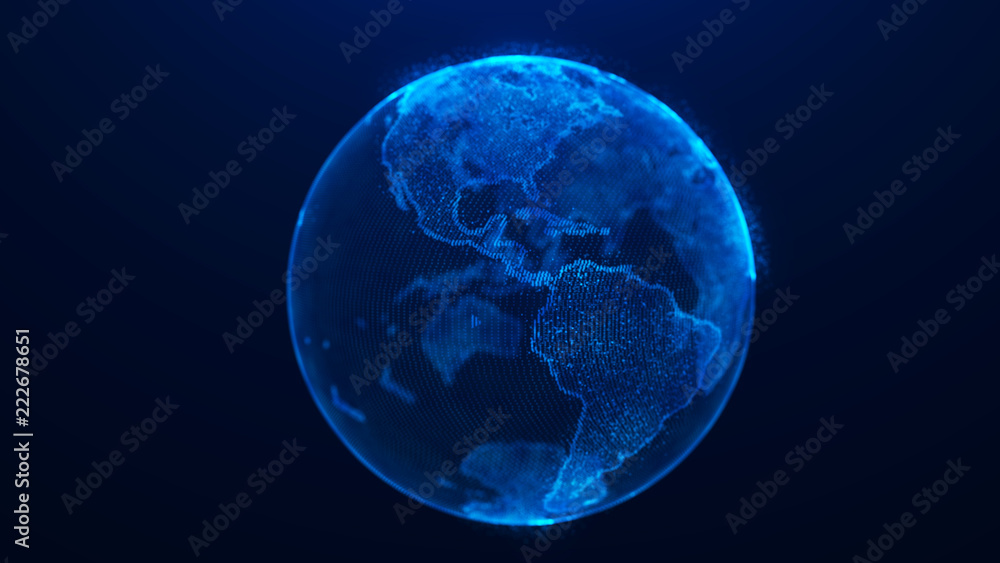 Poster Global planet background. Global network planet Earth. 3D rendering. World map point.