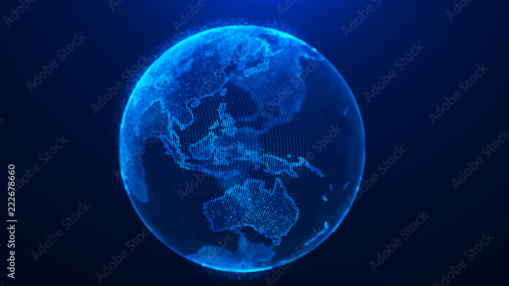Poster Global planet background. Global network planet Earth. 3D rendering. World map point.