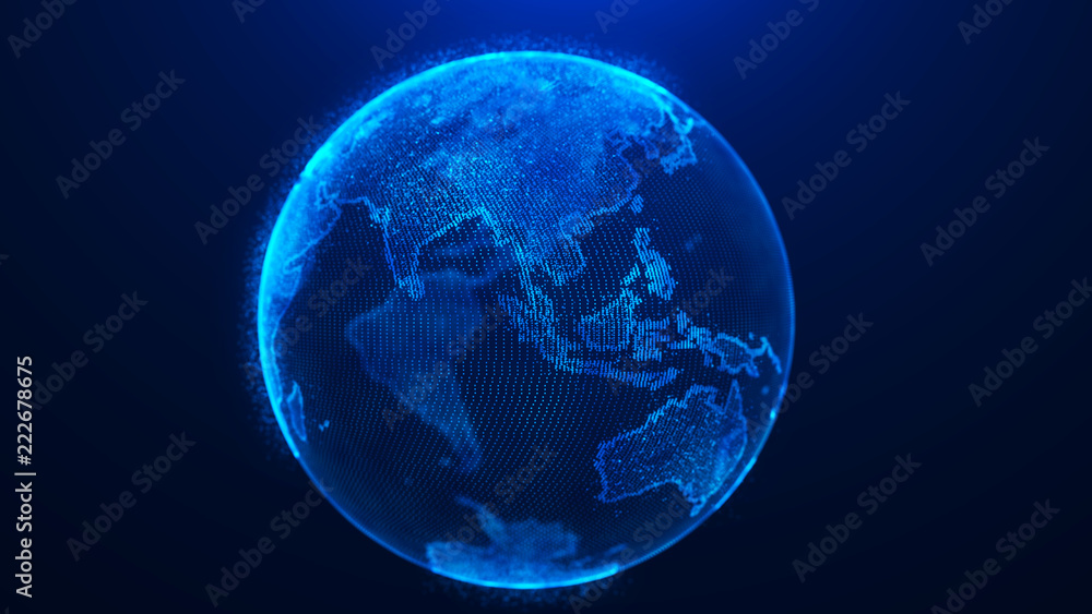Fototapete Global planet background. Global network planet Earth. 3D rendering. World map point.