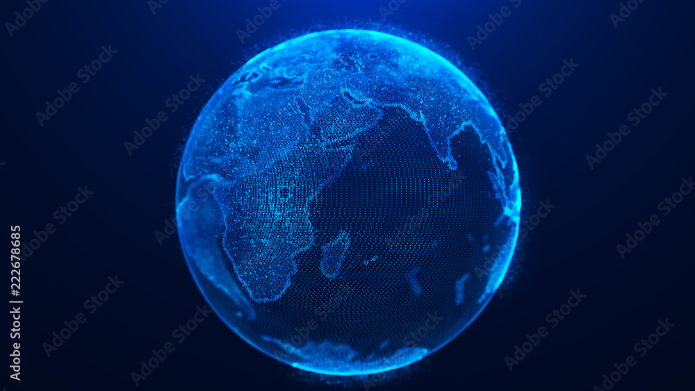 Poster Global planet background. Global network planet Earth. 3D rendering. World map point.
