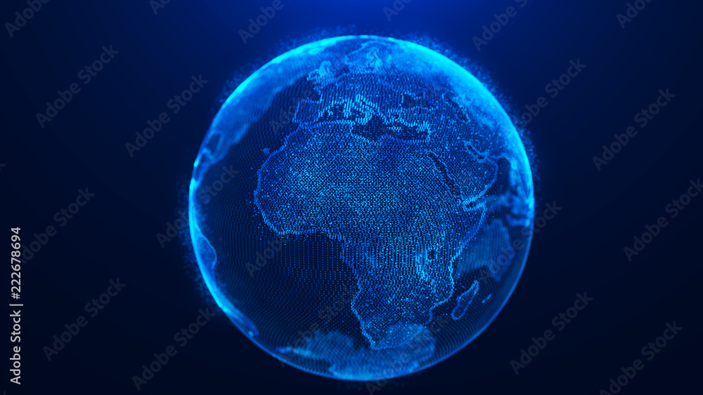 Aufkleber Global planet background. Global network planet Earth. 3D rendering. World map point.
