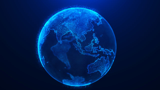 Global planet background. Global network planet Earth. 3D rendering. World map point.