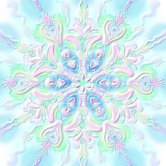 New Year`s multicolored snowflake embossed convex pink-green, llustration, digital painting, background