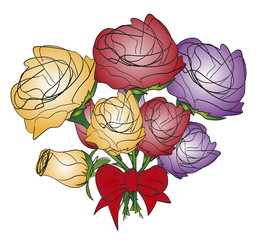 Roses sketch. Bouquet of flowers roses isolated on white background. Hand drawn rose flower.