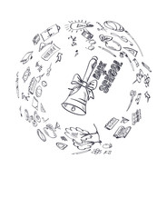 Back to school. White background with drawings on the theme of education.