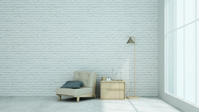Relax loft space Decorative wall concrete in condominium - 3D Rendering.