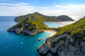 Fototapeta na wymiar Porto Timoni is an amazing beautiful double beach in Corfu, Greece