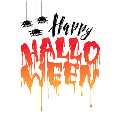 Happy Halloween vector handwritten lettering with Flowing blood with spider.