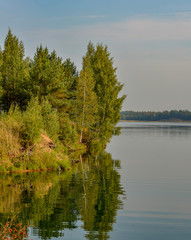 Artificial lake formed after the removal of sand. Closed sand quarry.