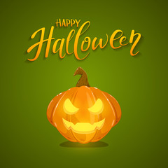Happy Halloween Pumpkin on Green Background