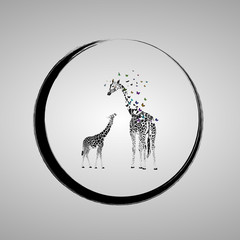 Naklejka premium Silhouette of giraffes. Vector illustration