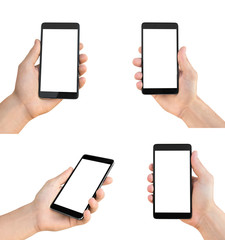 Set of man's hands holding smartphone