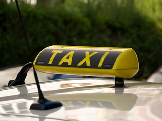 Close-up of German Taxi Cab Sign In Berlin, Germany