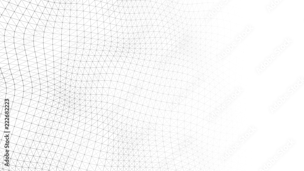 Fototapete Wave white background. Abstract white futuristic background. Wave with connecting dots and lines on dark background. Wave of particles. 3D rendering.