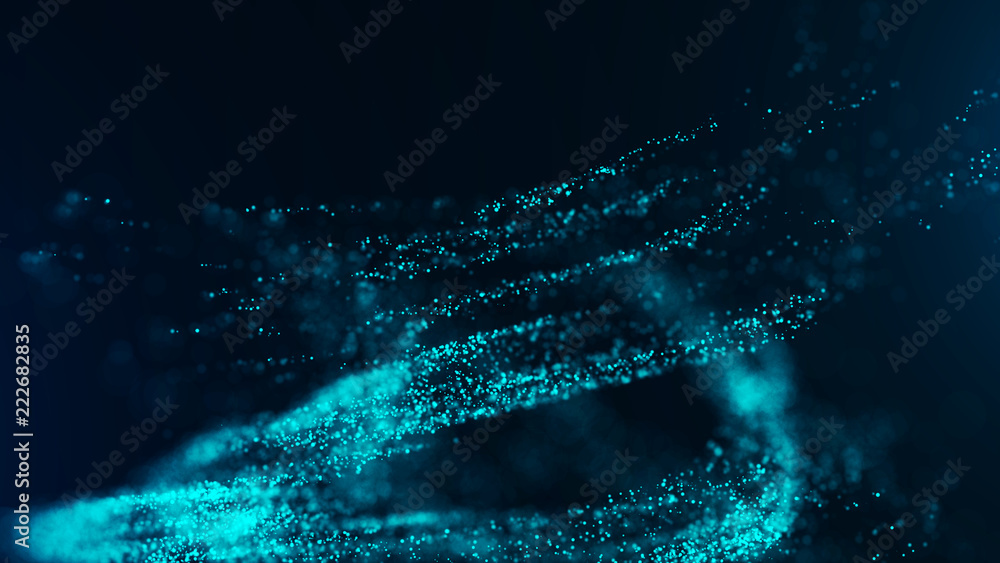 Fototapete Big data visualization. Digital background. Analytics representation. Wave of particles. 4k rendering.