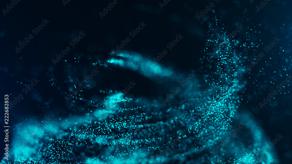 Fototapete Big data visualization. Digital background. Analytics representation. Wave of particles. 4k rendering.